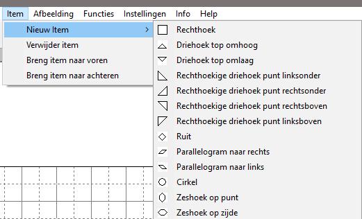 6 Andere vormen Voor andere vormen klikt u op Item - Nieuw item om een van de andere vormen te selecteren.