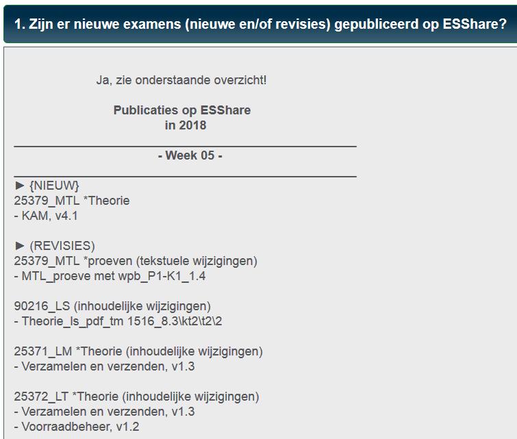 Ontwikkel- en opleveragenda - ESShare Op de hoogte blijven van gepubliceerde examens (nieuw en