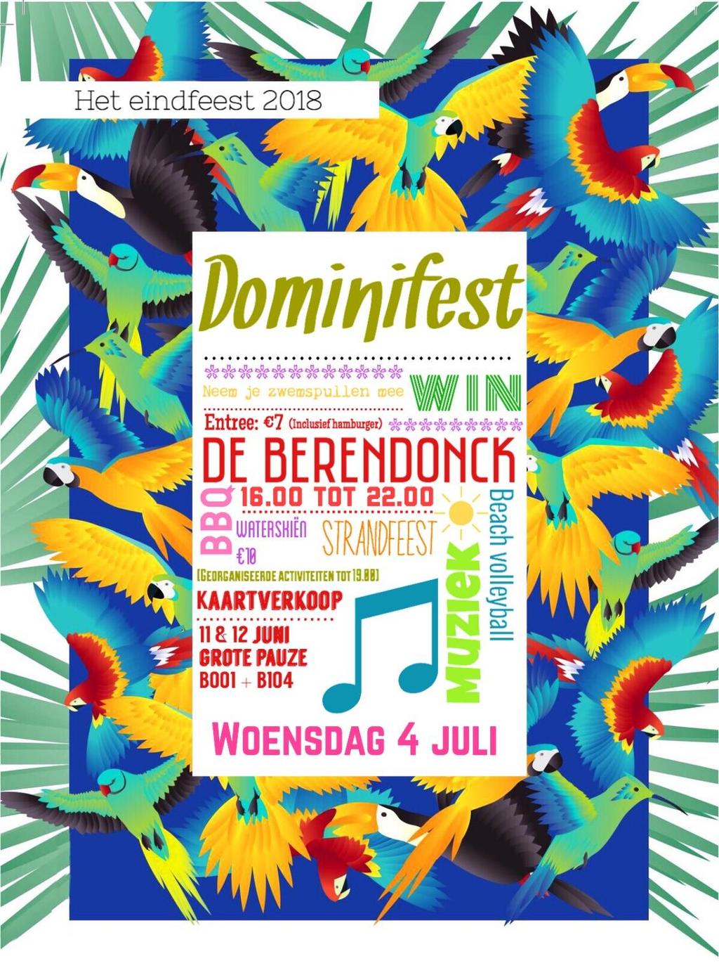 Dominifest! Woensdag 4 juli sluiten we het schooljaar samen af met het eindfeest bij de Berendonck! Het wordt een strandfeest met festivalthema.