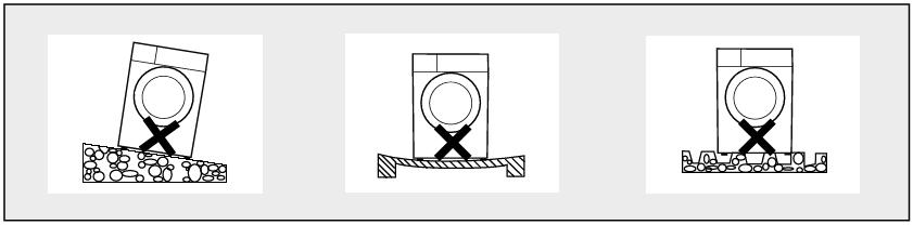 Vervoer Verplaats het apparaat voorzichtig. Houd het apparaat niet vast aan uitstekende onderdelen. Gebruik de deur van de wasdroger niet als handel om deze te vervoeren. Plaatsen van het apparaat 1.