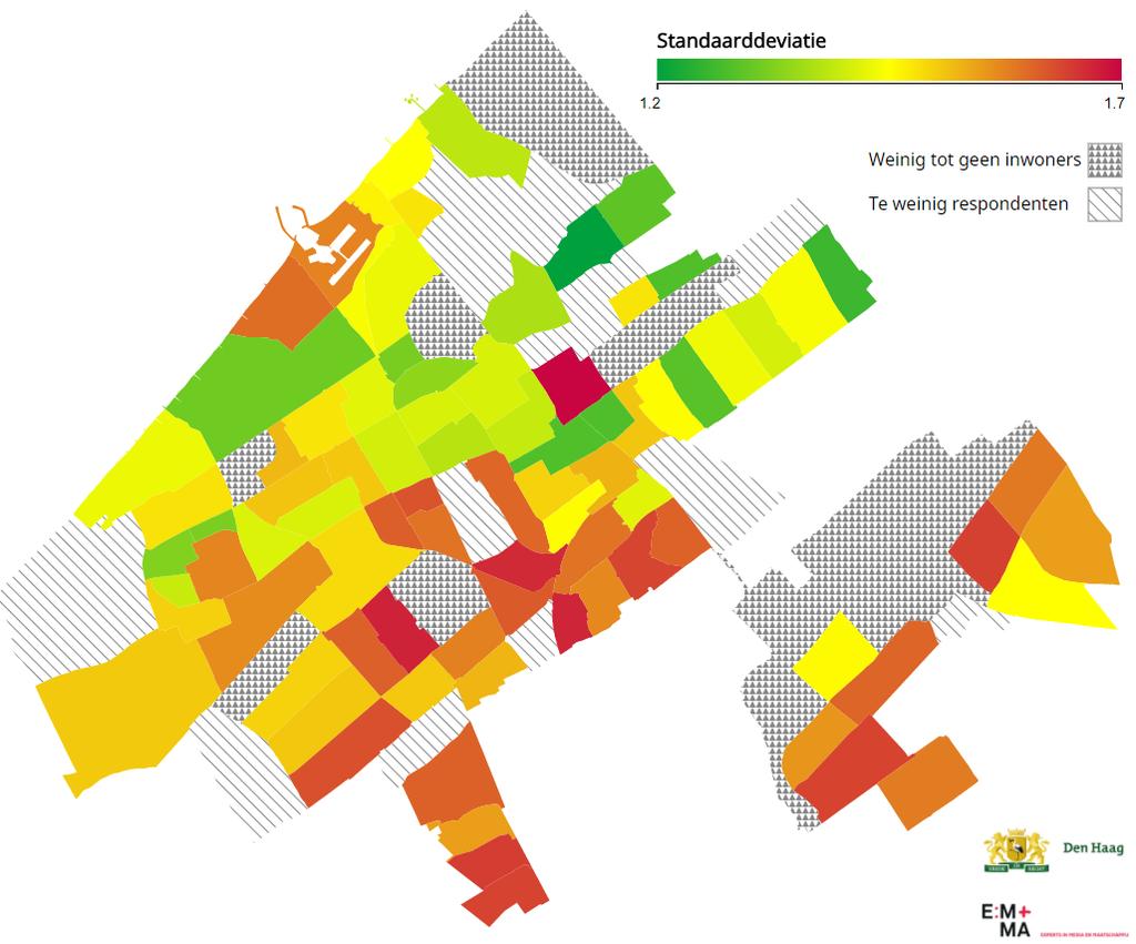 Kaart 10 - Standaarddeviatie: houding ten opzichte van vuurwerk Het onderzoek heeft in essentie drie belangrijke zaken onderstreept.