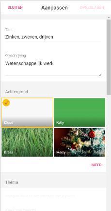 3.1 Lay-ut en instellingen aanpassen Rechts van het scherm verschijnt een balk waar je een aantal zaken kan aanpassen: Achtergrnd tevegen uit galerij f eigen afbeelding (vanaf je cmputer f internet).