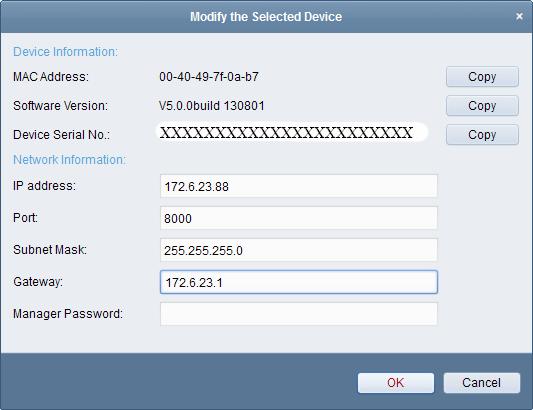 2. Pas het IP adres en subnet aan, aan het subnet van uw PC. Stappen: 1). Klik het apparaat dat aangepast moet worden aan in de apparatenlijst en klik op om de netwerkparameters aan te passen. 2).
