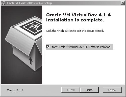6. Klik Install in het scherm Ready to install (figuur 1-4). VirtualBox wordt nu op de PC geïnstalleerd.