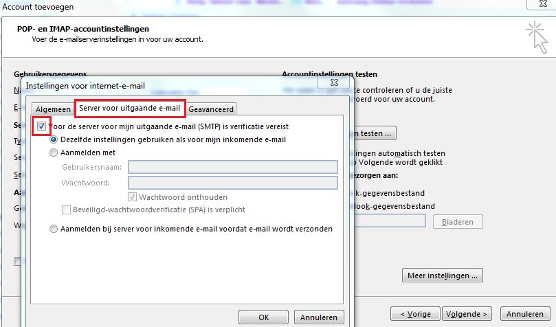 1 voor het automatisch instellen van uw e-mailbox. 1. Volg hierbij stap 1 van paragraaf 5.2.1.1 maar kies voor Handmatige instelling of extra servertypen en klik op volgende 2.