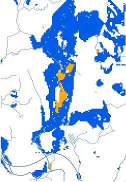 * * Figuur 6. : Signaalgebieden in actuele waterbergingsgebieden (oranje gekleurde gebieden) *: Woon- en industriegebied incl.