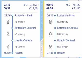 De trein van 23:16 komt om 00:39 aan in Houten.