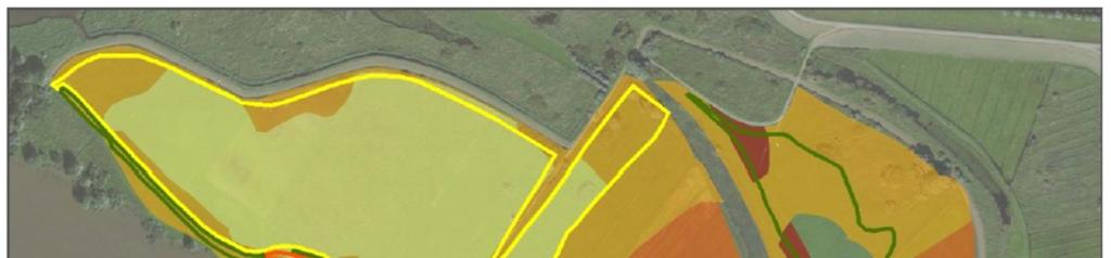 Figuur 9 Geschiktheid voor kievitsbloemhooilanden op basis van systeemkenmerken in de huidige situatie De aanleg van de zomerkade heeft de volgende gevolgen voor de systeemkenmerken van de op de