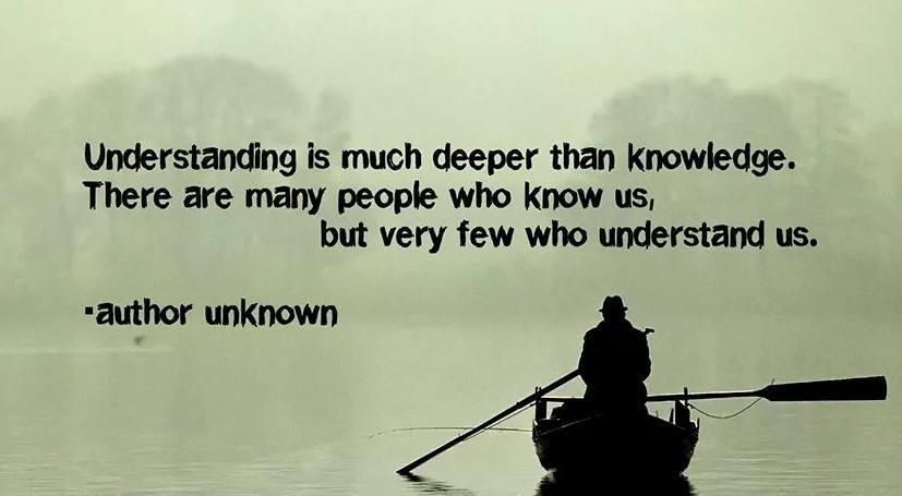 Begrip gaat zoveel dieper dan kennis. Er zijn veel mensen die ons kennen, maar er zijn zeer weinig mensen die ons begrijpen. Auteur onbekend.
