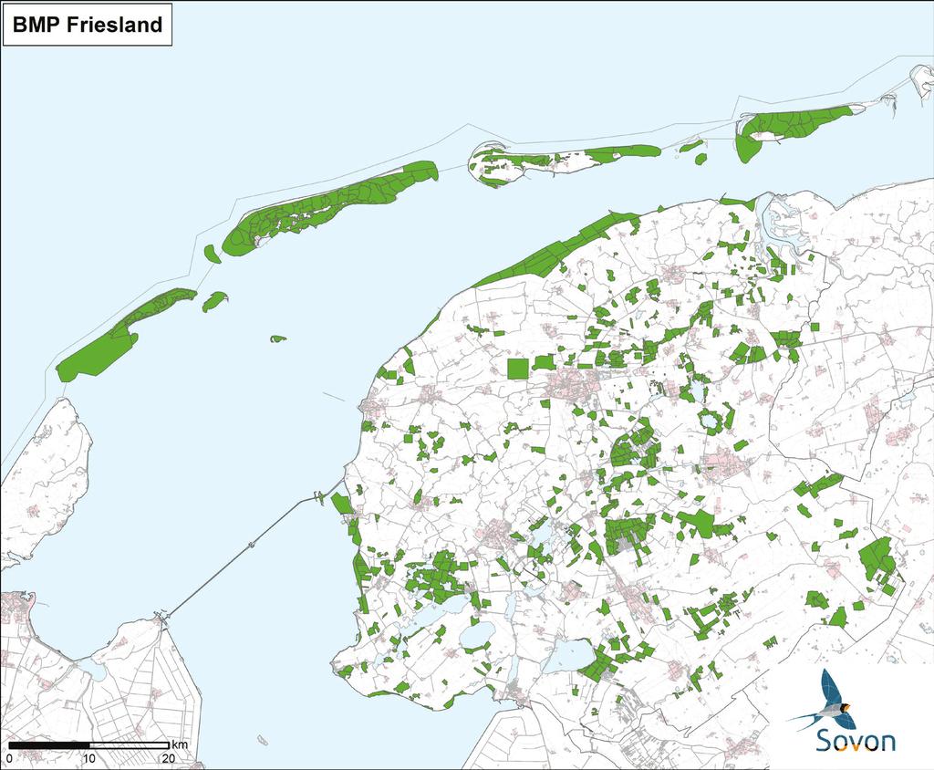 Sovon-rapport 218/28 Figuur 2. Ligging van de BMP-proefvlakken in Friesland waar in de periode 1996-217 gegevens van werden ontvangen. vlakken (alle biotooptypen) 85.