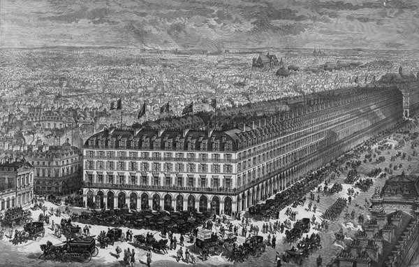 In vergelijking met Grands Magasins du Louvre [boven] is de Bijenkorf in Amsterdam [onder]