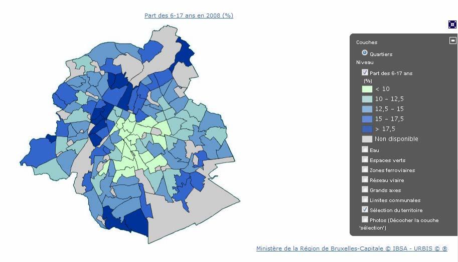 Deze dichtbevolkte wijken zijn ook en dit is niet altijd het geval de dichtstbebouwde: bijvoorbeeld, in de wijk Sint-Joost centrum is 68% van de oppervlakte van de straatblokken omringd door