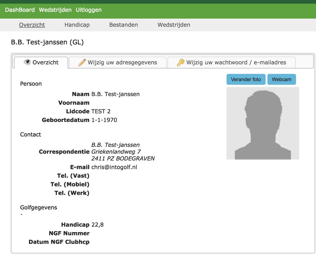 Nadat u geklikt hebt op account details, kunt u naast uw naw-gegevens ook andere informatie raadplegen. 1 2 3 4 1 Bekijk handicapmutaties 2 Bekijk uw correspondentie o.a. uw facturen (indien uw vereniging dit ondersteund) 3 Uw wedstrijdinschrijvingen 4 Wijzig uw wachtwoord of e-mailadres ProwareGolf is onderdeel van 6 Versie 2.