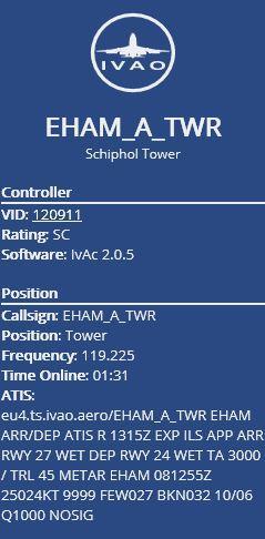 Vlucht diverse fasen in de vlucht en interactie met ATC naderingsroute vliegen en landen EHAM-A-TWR Schiphol Tower Freq.: 119.