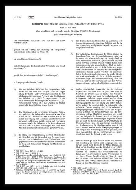Uittreksel van de Machinerichtlijn (2006/42/EG) Machinerichtlijn 2006/42/EG De fabrikant of haar wettelijk