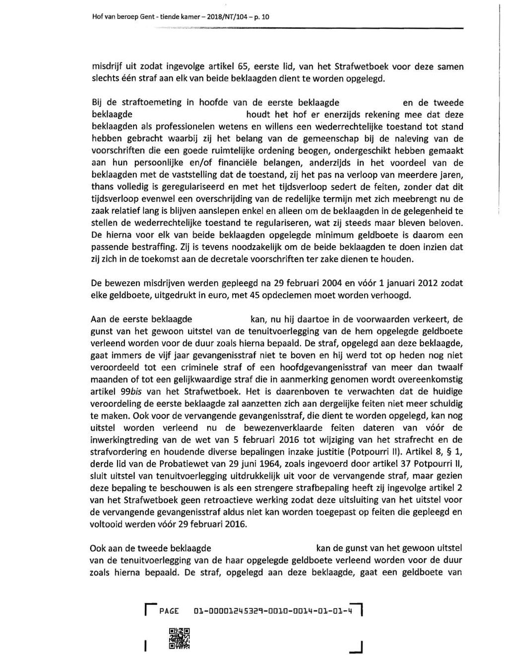 Hof van beroep Gent- tiende kamer - 2018/NT /104- p.