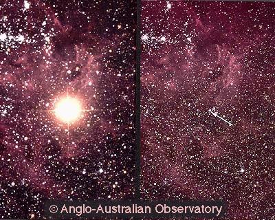 Het vroege heelal Melkwegstelsels Sterren en supernovae Planetenstelsels Dit is supernova 1987A in de Grote Magelhaense Wolk.