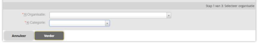 Kies eerst de naam van je organisatie. Duid daarna de categorie van de gebruiker aan.