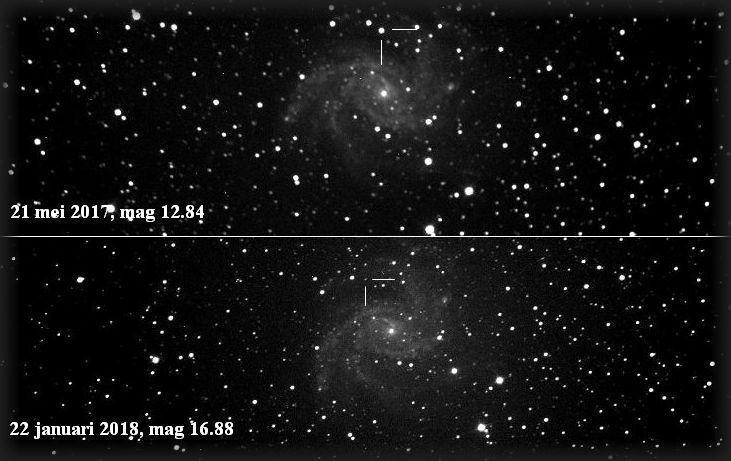 5 Opnames gemaakt met de NMPT 68 van AstroLAB IRIS. De opname van 21 mei 2017 is 60 sec.