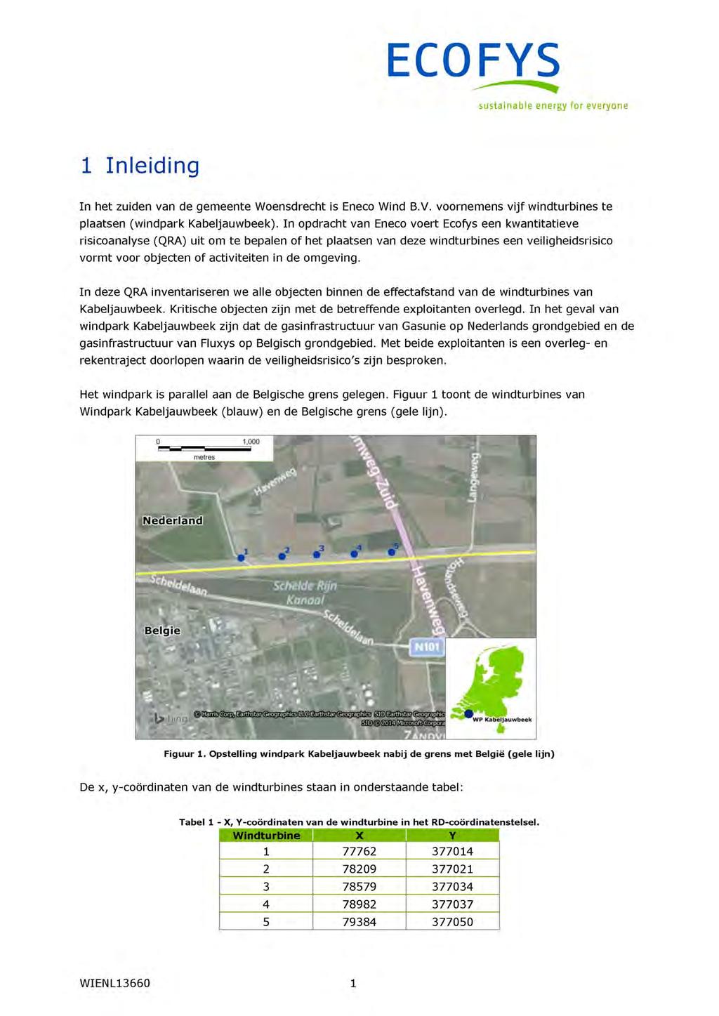 Inleiding In het zuiden van de gemeente Woensdrecht is Eneco Wind B.V. voornemens vijf windturbines te plaatsen (windpark Kabeljauwbeek).