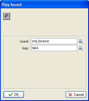 Figuur 9. Het Bounce actie formulier. 3. Selecteer het tabblad main1. Sleep de Play Sound actie onder de Bounce actie.