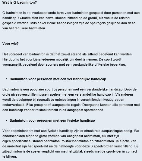 1. G-sport algemeen? Info voor rubriek G-sport op de website G-sport is de overkoepelende term voor sporttak beoefend door personen met een handicap.