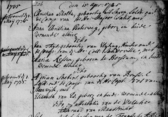GENERATIE 9 Overtuigend bewijs van verdere afstamming via: - Parochieregisters van Maastricht. IX. ADRIAEN SOETERS, ged. Brussel Kapellekerk 13 maart 1708, tr.