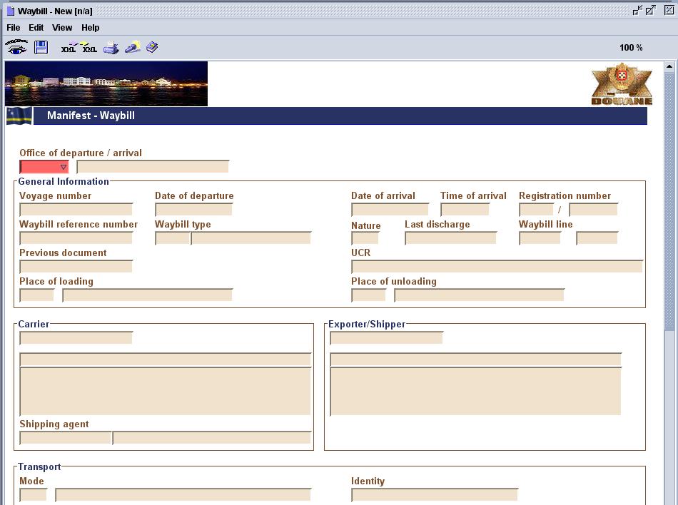 Noot: Nadat de velden Office of departure / arrival; Voyage nummer en Date of departure Fig 5 Noot: Het asycuda menu kan ook geexpandeerd worden door op de optie <ASYCUDA> of de optie <Document> met