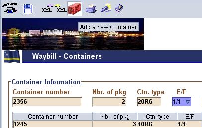 Fig 6 Stap 2 voeg container(s) gegevens toe aan het vrachtbrief formulier In het geopende formulier (zie fig.