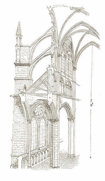 Chartres is de eerste grote gotische kerk waarin de enkelvoudige travee de basiseenheid vormt; hierdoor wordt de stuwing in oostelijke richting verdubbeld.
