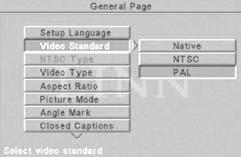 Kies de optie die overeenkomt met de videosignaalindeling van uw TV. Kies voor NATIVE als uw TV zowel met NTSC als PAL overweg kan.