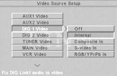 Nederlands DIG 1 VIDEO en DIG 2 VIDEO Hiervoor geldt hetzelfde als voor de op AUX 1 en AUX 2 aangesloten bronnen.