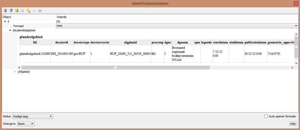 figuur 15 - Bevragingsfunctionaliteiten (QGIS) 1. Objecten identificeren (opvragen van object of locatie informatie voor WMS en WFS).