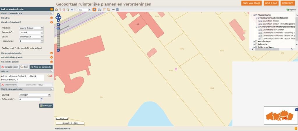 be Er kan worden gezocht op locatie Gewestelijke plannen kunnen worden bevraagd tot op het niveau van de voorschriften Bijbehorende documenten kunnen worden gedownload Via de knoppen snel van