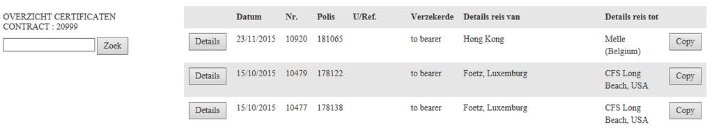 Step 4 Overzicht Certificaten Deze functie geeft de mogelijkheid om alle (originele) certificaten te raadplegen of een (origineel) certificaat te kopiëren.