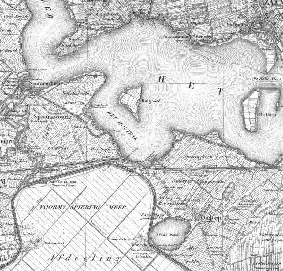 Spaarnwoude Provincie Noord-Holland 3 Uitsnede historische kaart 1850 (Topotijdreis) Uitsnede hoogtekaart (Actueel Hoogtebestand Nederland) ONTSTAANSGESCHIEDENIS De loop van het voormalige IJ en van
