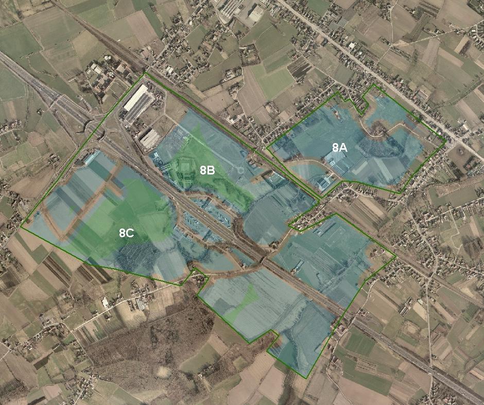 Planbeschrijving Planalternatief 8 Zoekzone langsheen de E40 thv het bedrijventerrein Vantegem en de nabije omgeving Het planalternatief wordt eveneens gedwarst door de E40 en de spoorlijn