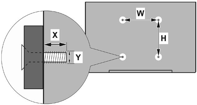 A B C D Hole Pattern Sizes (mm) Length (X) VESA WALL MOUNT MEASUREMENTS W H 400 200 Screw Sizes min. (mm) 10 max.