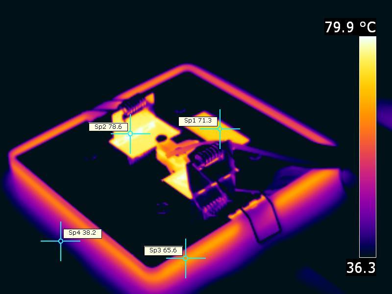 Temperatuurplaatje(s) status lamp > 2 uur aangestaan omgevingstemperatuur 25 graden C gereflecteerde schijnbare temperatuur 25 graden C camera Flir T335