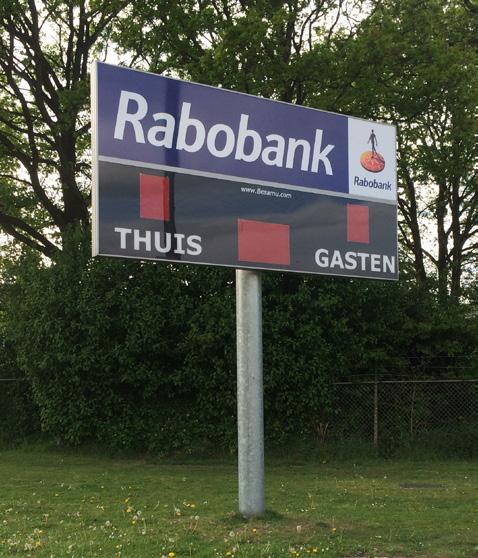 Naamgeving van een van de velden (hoofdveld = Rabobank Veld) 2. Vier (+) reclamedoeken langs een veld naar keuze 3. 5 maal per jaar gerichte reclamecampagne via 4.
