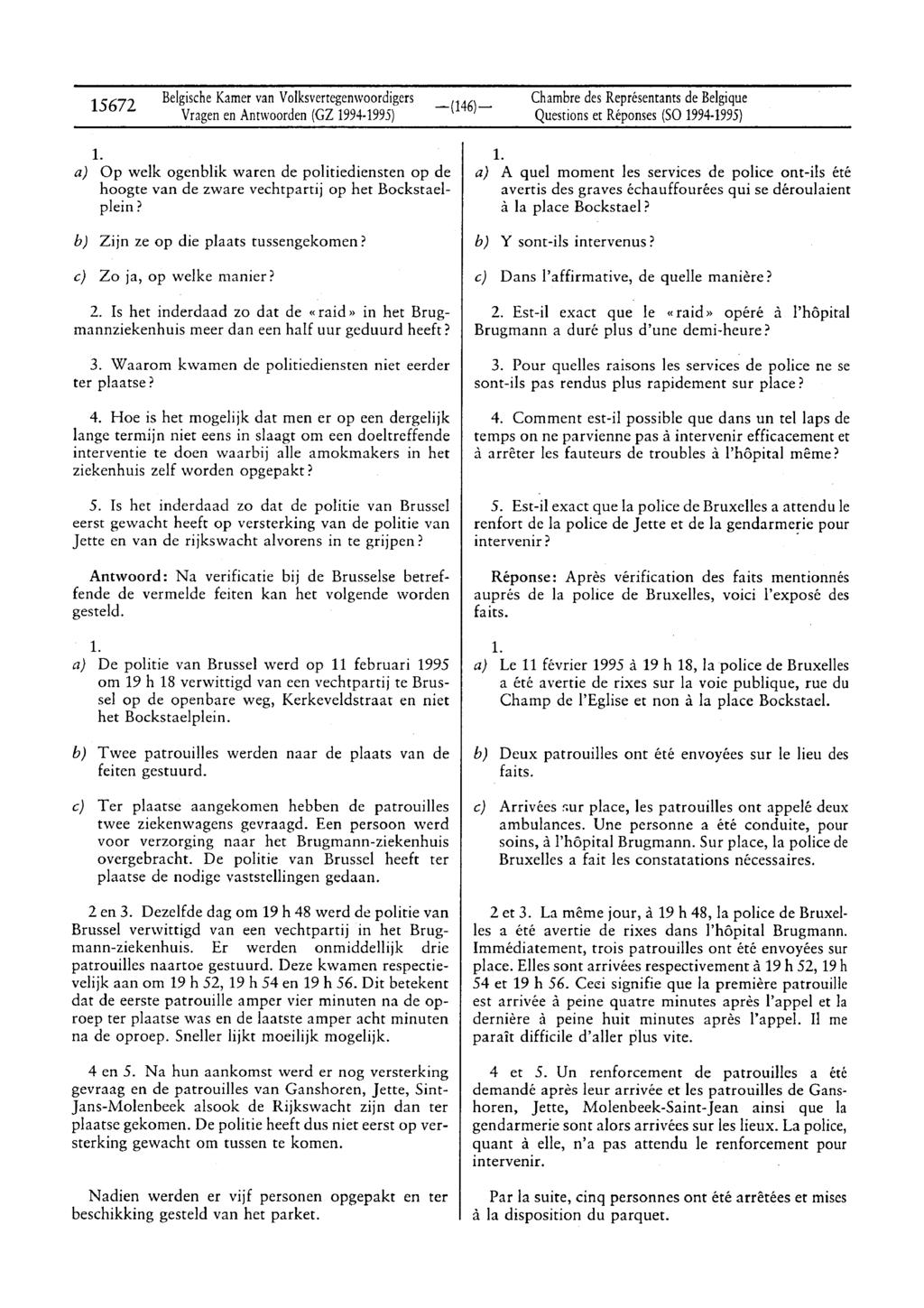 15672 Belgische Kamer van Volksvertegenwoordigers Vragen en Antwoorden (GZ 1994 1995) Chambre des Représentants de Belgique Questions et Réponses (SO 1994 1995) 1.