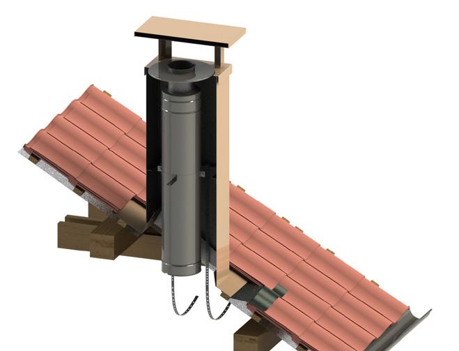 Perfecte integratie in het dak In tegenstelling met andere dakschoorstenen met centraal scharnier voorkomt dit model elke verplaatsing van de sokkel voor