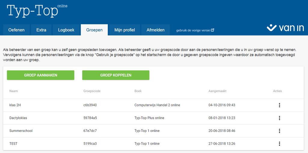 5 Groepen In het tabblad Groepen krijg je een overzicht van alle aangemaakte groepen. Wanneer er nog geen groepen aangemaakt werden, is dit overzicht leeg.