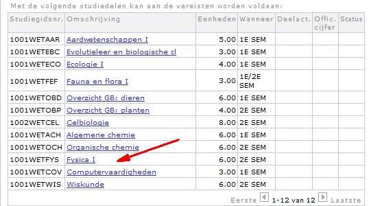 Klik p de link f ga naar het tabblad Studieprgramma en kies dan het tabblad Inschrijven.