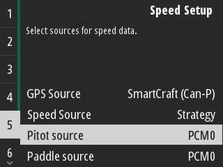Hoofdstuk 2 - Startschermen en instelwizard Voor een snelheidsstrategie dient u de bronoptie Pitot te markeren