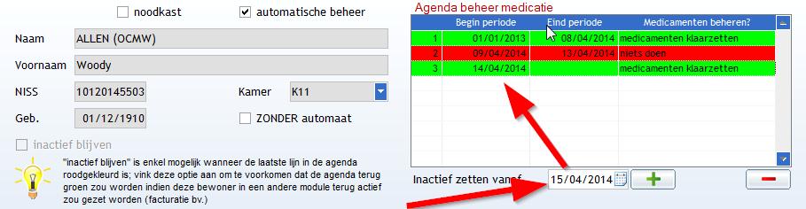 Door op de plus te duwen kan je nu een periode met begin en einddatum toevoegen, waarvoor je de medicatie toch wil ontvangen in het WZC, ook al is de bewoner op dit moment nog