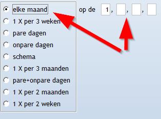 1-11 - 21 van elke maand 1x per 3 weken: Vul de volgende datum in wanneer het medicament moet gegeven