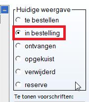 Heb je alle voorschriften op deze manier verwerkt, zal dit scherm nu volledig leeg zijn. Het in bestelling scherm Je gaat naar het in bestelling scherm door een niveau te zakken bij huidige weergave.