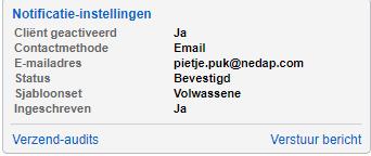 Ons Notificaties: notificaties inschakelen bij een cliënt Notificaties versturen kan per cliënt ingeschakeld worden. Hierbij dient een sjabloonset gekozen te worden.