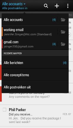 166 E-mail Mail Je post controleren In de app Mail lees, verzend en orden je e-mailberichten van een of meer e- mailaccounts die je hebt ingesteld op de HTC One max. 1. Open de app Mail.